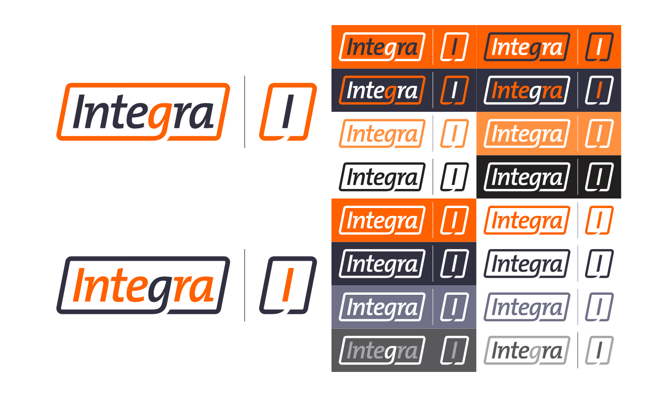 Integra - Logo - Versión principal, emblema y versiones alternativas.